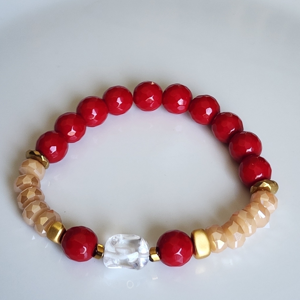Chic Red and Gold Beaded Bracelet